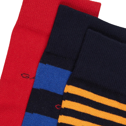 GANT - 3 Pack Stripe Socks - Green/Blue | Red/Blue/Yellow