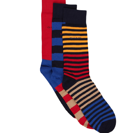 GANT - 3 Pack Stripe Socks - Green/Blue | Red/Blue/Yellow