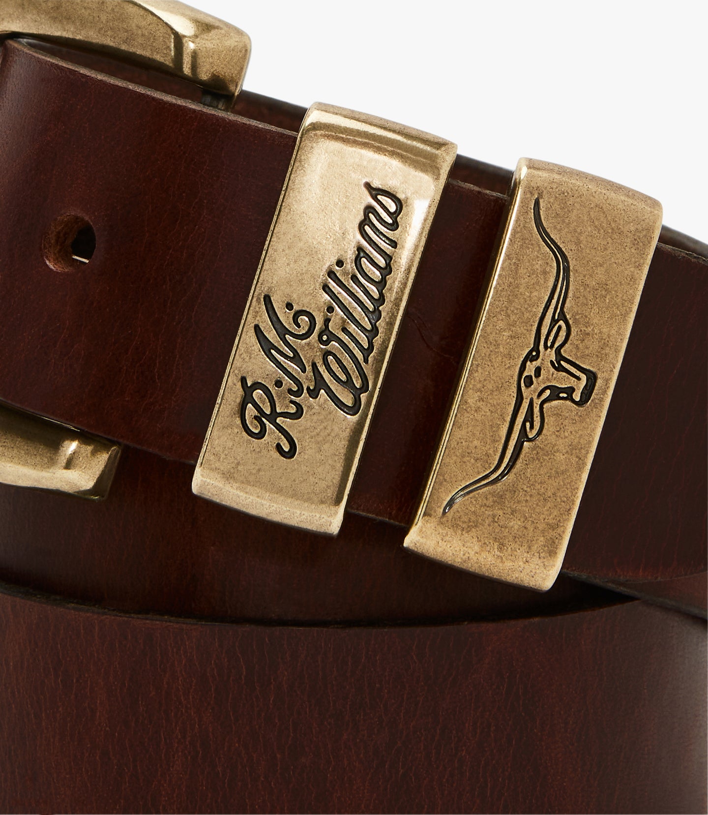 R.M.Williams - Drover Belt - Antique Brass Hardware - Mid Brown
