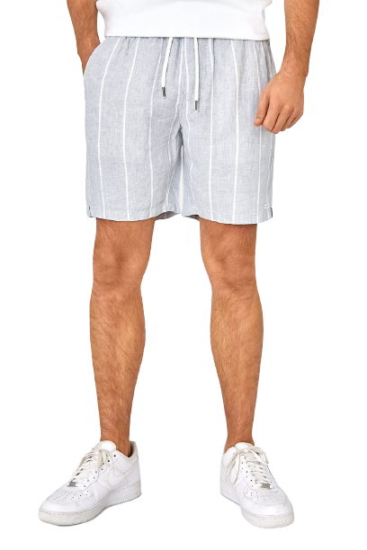 The Baja Marina Linen Short - Vintage Mint and White
