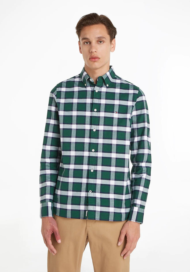 Soft Cotton Block Tartan Shirt - Prep Green/Yale Navy/White