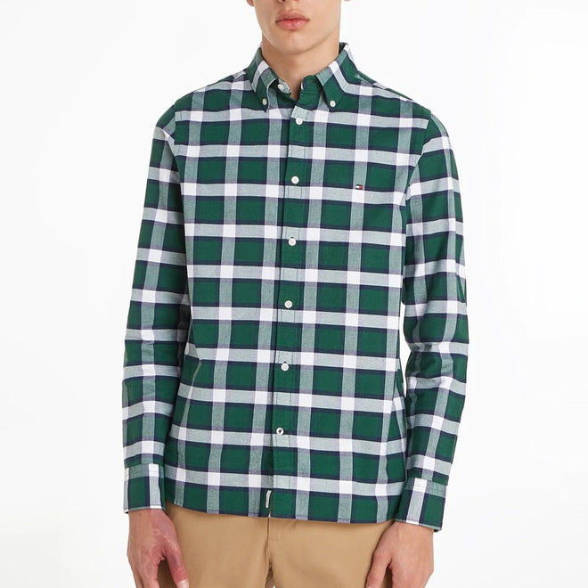 Soft Cotton Block Tartan Shirt - Prep Green/Yale Navy/White