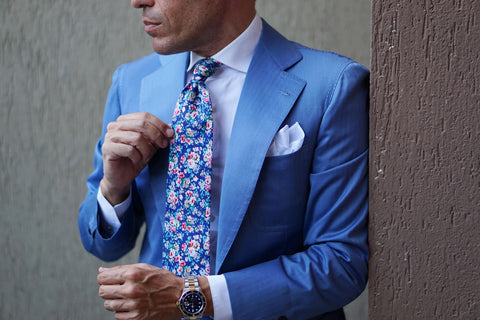 OTAA - Floral Tie - Navy with Red, Pink, White Blue & Green