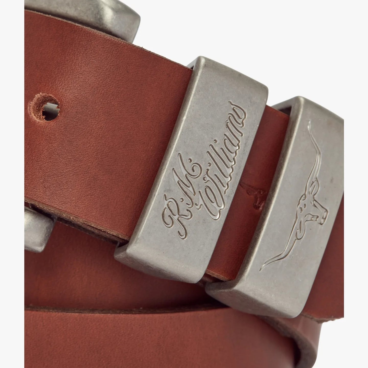 R.M.Williams - Drover Belt - Brushed Nickel Buckle - Dark Tan