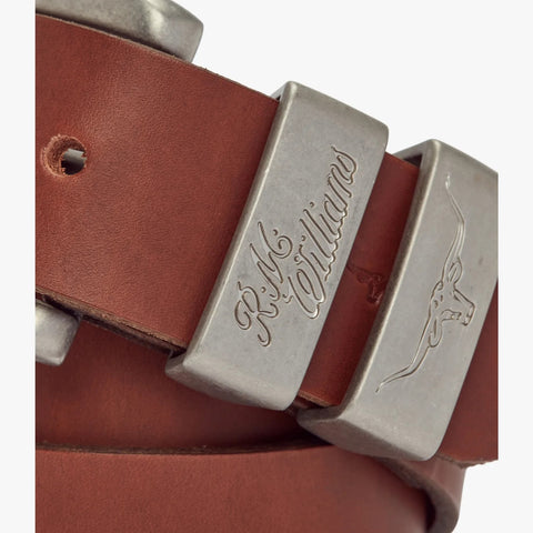 R.M.Williams - Drover Belt - Brushed Nickel Buckle - Dark Tan
