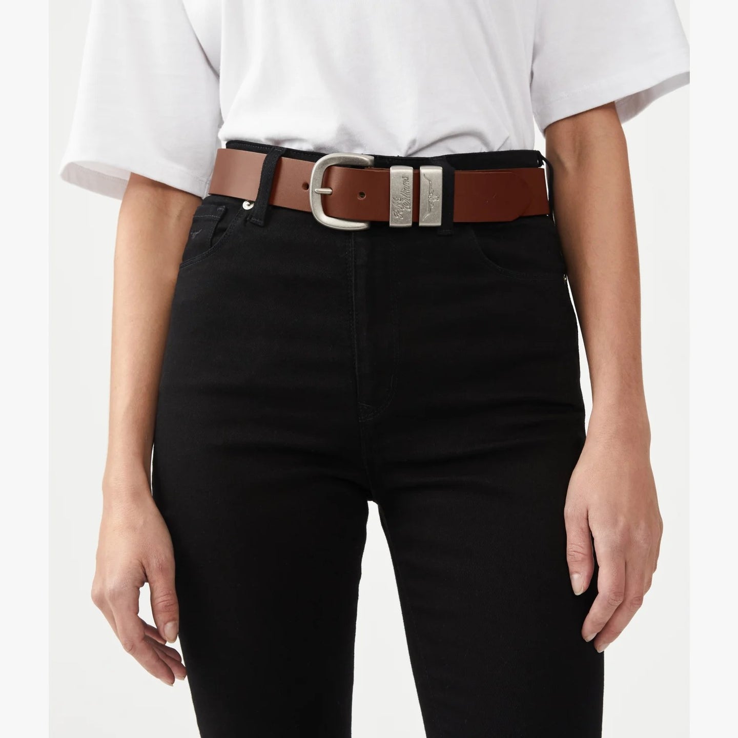 R.M.Williams - Drover Belt - Brushed Nickel Buckle - Dark Tan