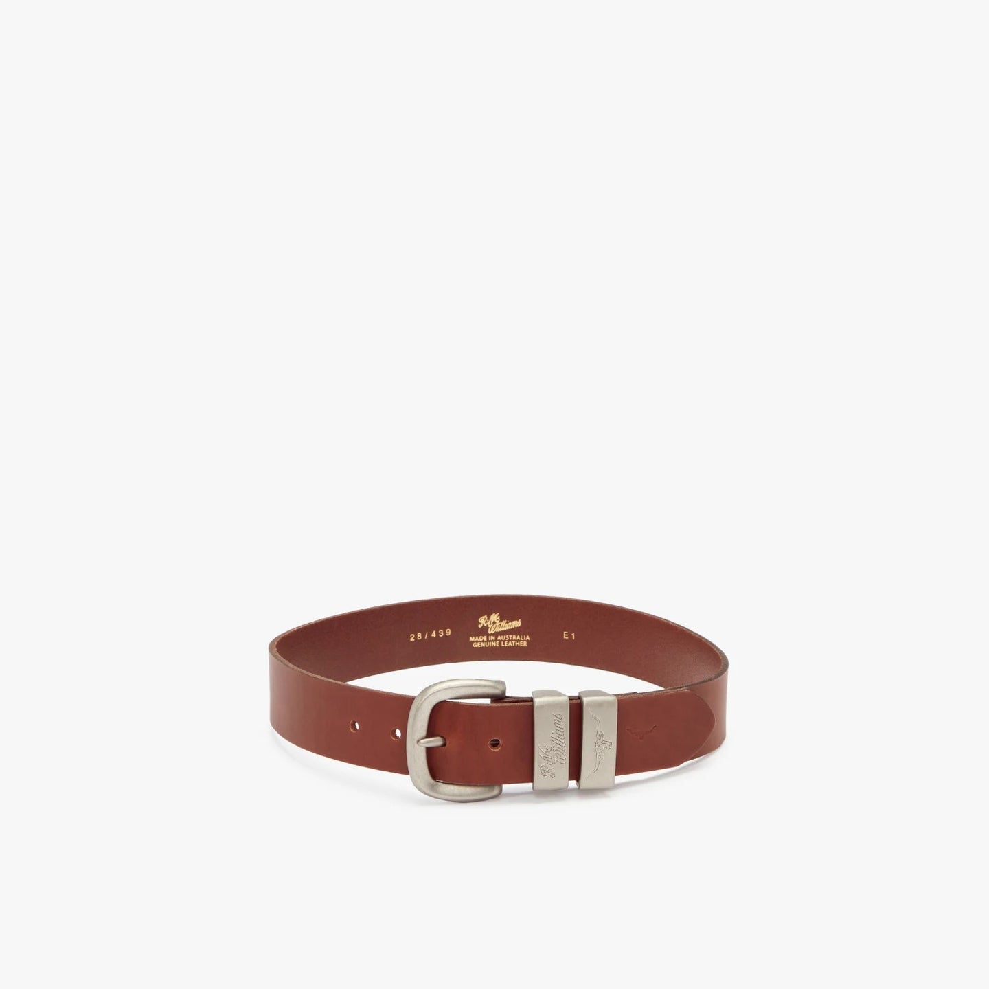 R.M.Williams - Drover Belt - Brushed Nickel Buckle - Dark Tan