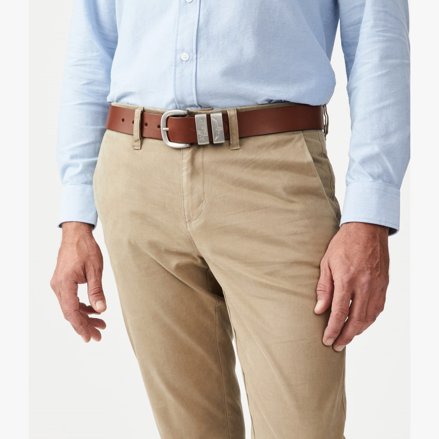 R.M.Williams - Drover Belt - Brushed Nickel Buckle - Dark Tan