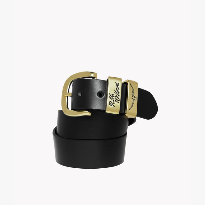 RM Williams 1 1/2 inch 3 three piece solid hide belt - black