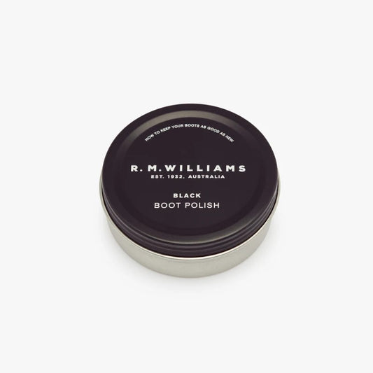 Lid of R.M.Williams Stockmans black boot polish tin.