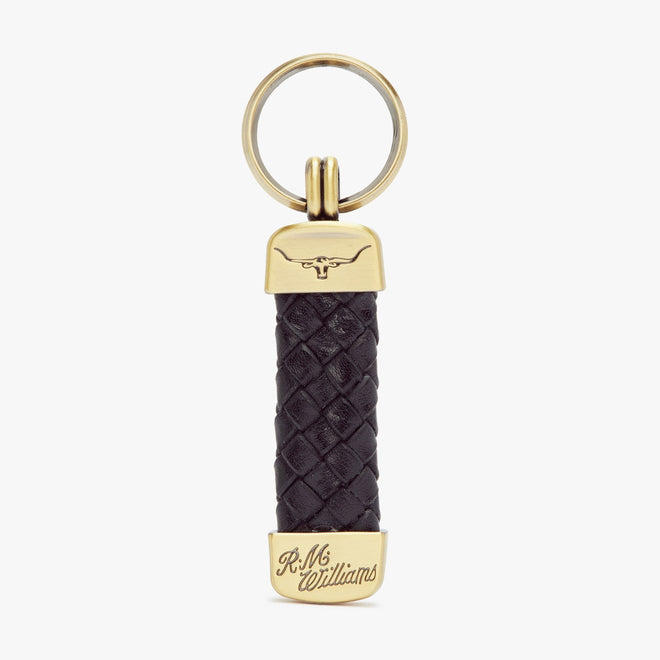 RM Williams - Plaited Key Ring - Black with Brass Tone Fittings 