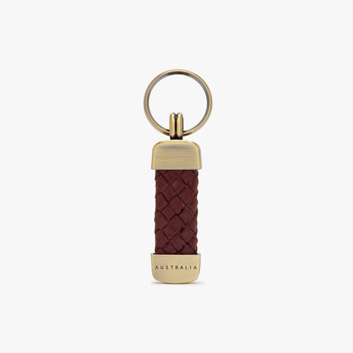 Plaited Keyring - Brass Tone Fittings - Brown
