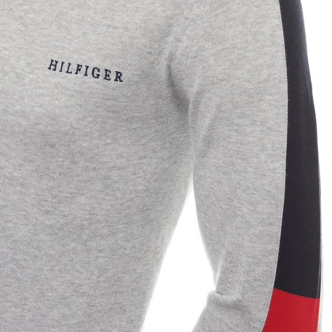 Crew Neck Colour Blocked Sleeve Pullover - Light Grey Heather