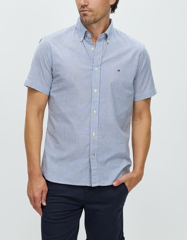 Flex Poplin Shirt -Stripe - Bold Blue & White