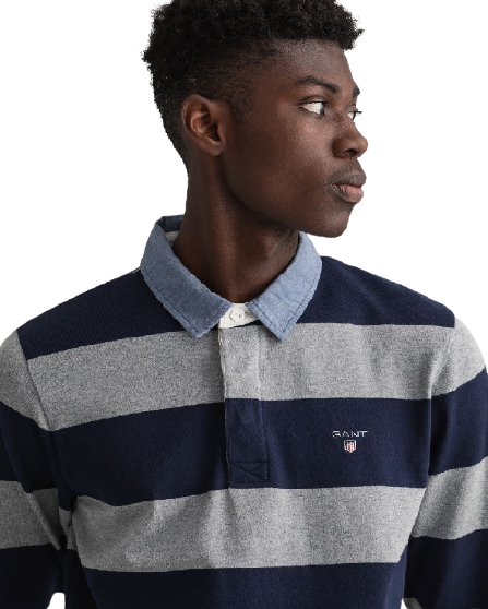 Original Barstripe Heavy Rugger - Grey Melange & Navy