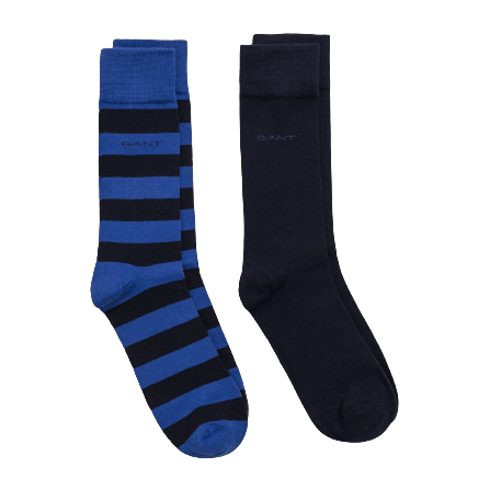Gant 2 pack barstrip and solid socks - College Blue