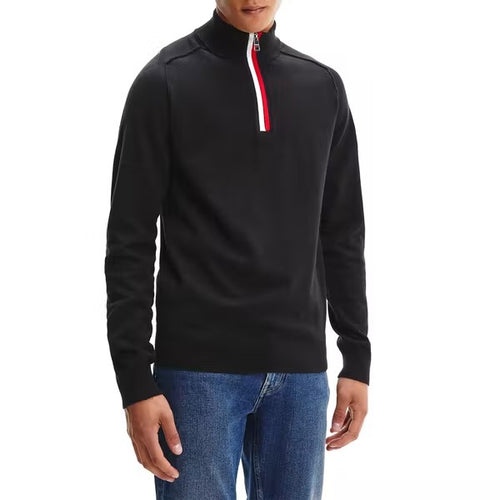 Tommy HIlfiger Global Stripe Zip Neck Pullover - Black