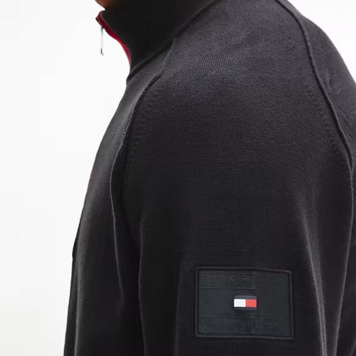 Global Stripe Half Zip Neck Pullover - Black