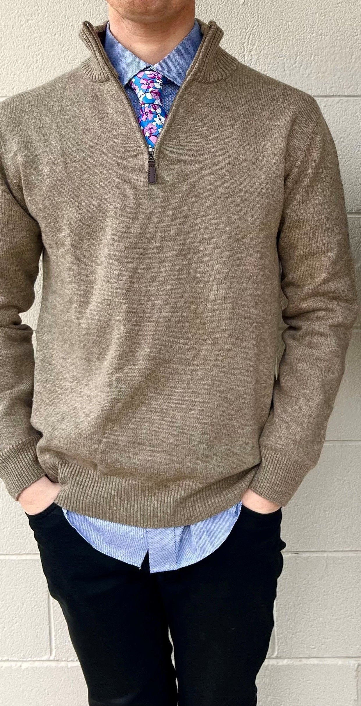 Half zip sweater deals with collared shirt