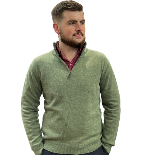 Ansett Gold - Half Zip 1/2 Zip Merino Wool Cashmere pullover jumper - Moss Green