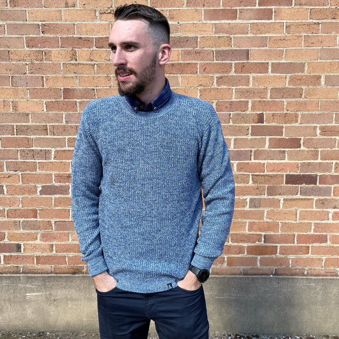 Colours & Sons Crew Neck Ribbed Pullover - Blue