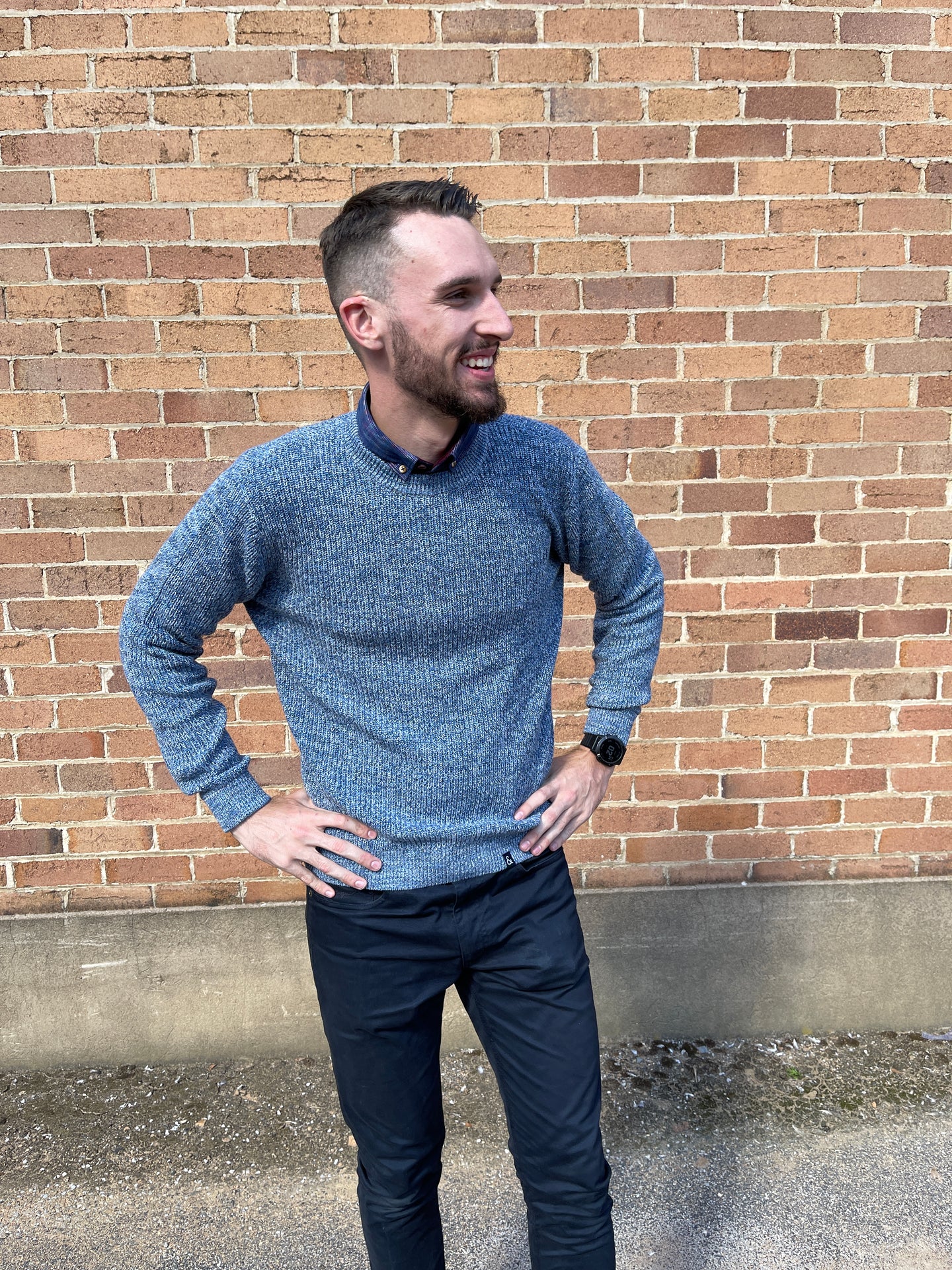 Colours & Sons - Crew Neck Ribbed Pullover - Blue