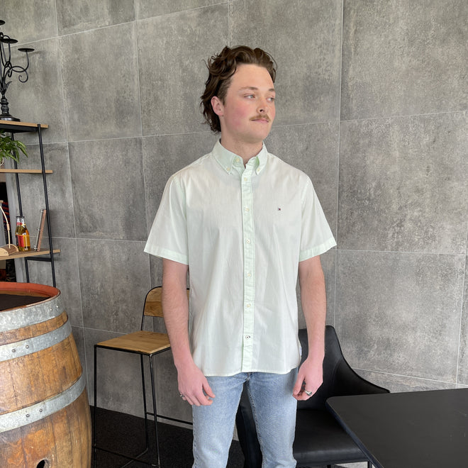 Tommy Hilfiger - Flex Poplin Shirt - Striped - Gren Frost & White