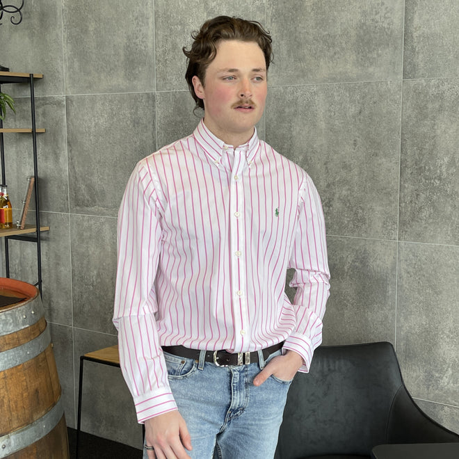 Ralph Lauren - Poplin Stretch Custom Fit Shirt - Pink & White Stripe