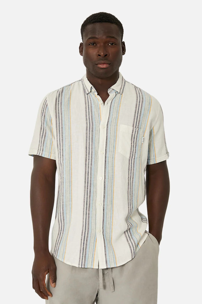 The Conrado Linen Shirt - Stripe - Taupe Combo