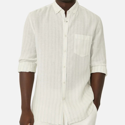 Industrie - The Bilbao Shirt - Cream and Light Blue Stripe Linen Shirt
