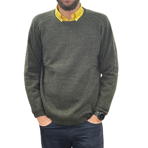 Lambswool Crew Neck Jumper - Pine | Denim