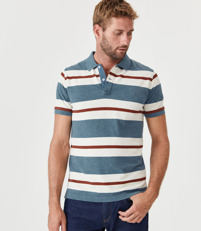 Rokewood Polo - Striped - Blue, Cream, Chestnut