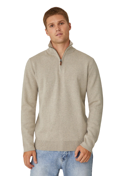 Industrie - The Lakewood Zip Neck Jumper - Wheat