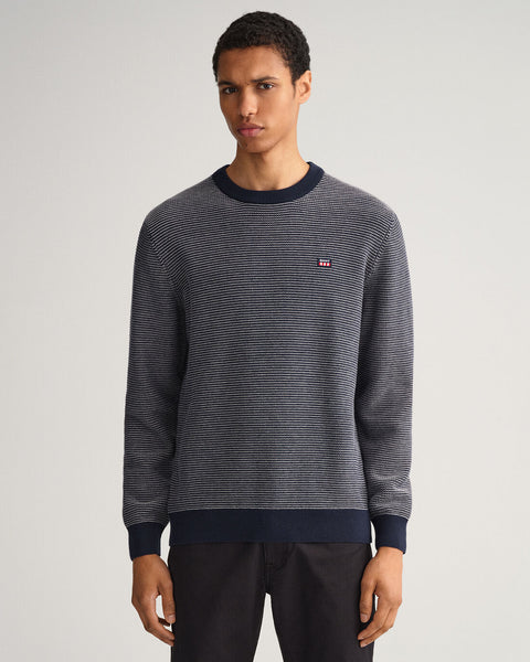 GANT - Light Texture Crew Neck Sweater - Evening Blue