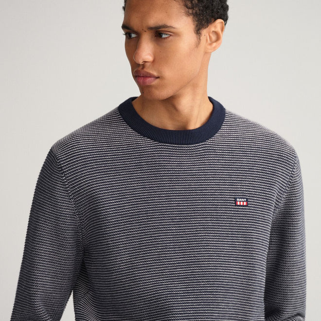 GANT - Light Texture Crew Neck Sweater - Evening Blue