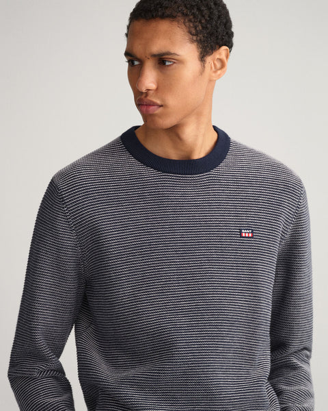 GANT - Light Texture Crew Neck Sweater - Evening Blue