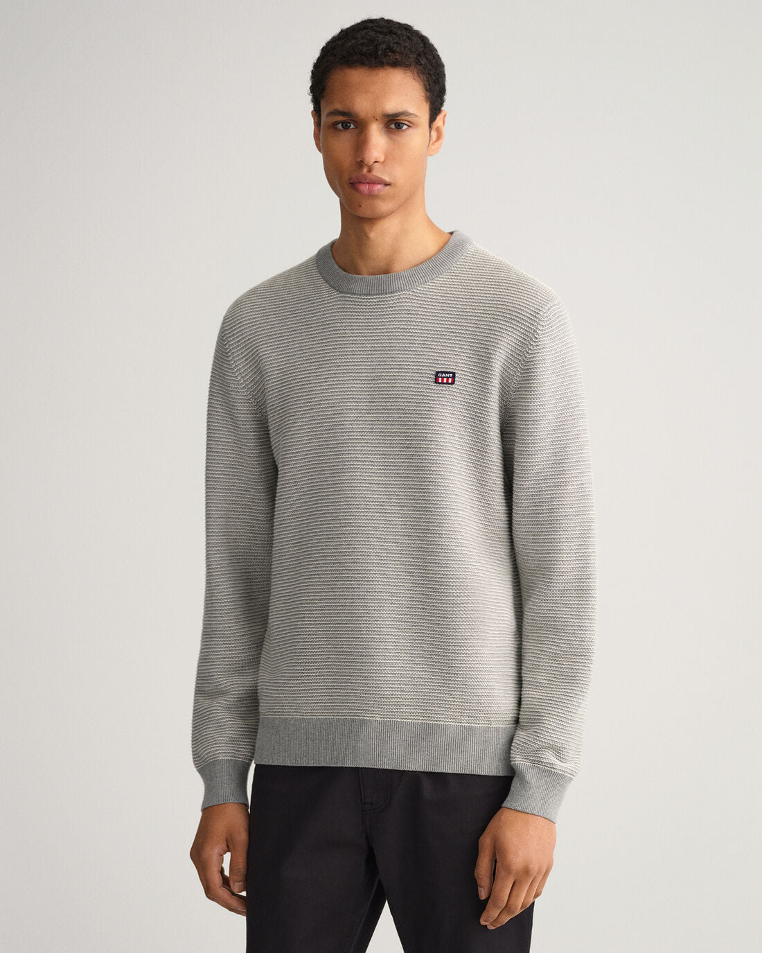 GANT - Light Texture Crew Neck Sweater - Grey Melange