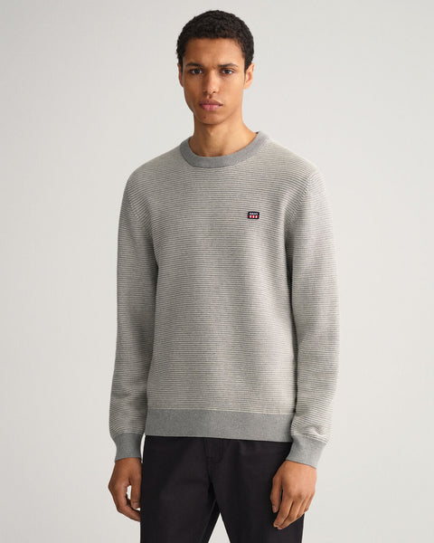 GANT - Light Texture Crew Neck Sweater - Grey Melange