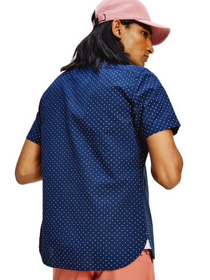 Short Sleeve Dot Shirt - Navy with White Dots