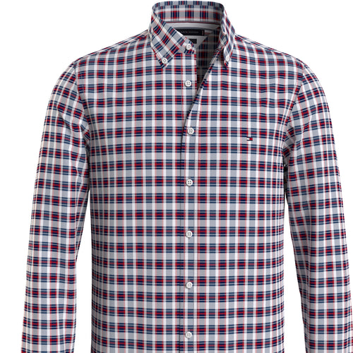 Plaid Check Slim Fit Oxford Shirt - Red, Black & White