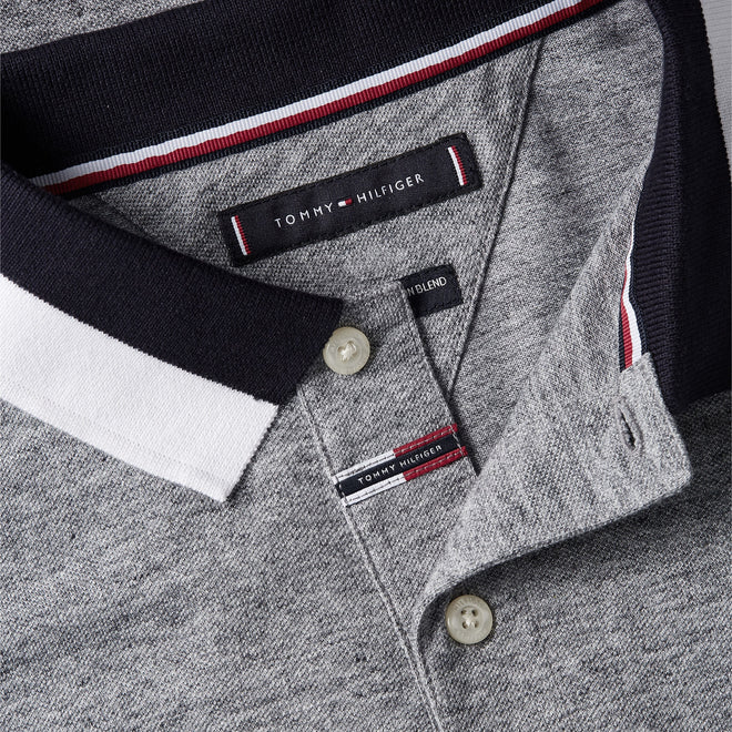 Tommy Hilfiger - Red, White & Blue Collar and Cuff Block Polo - Heathered Speckled Dark Grey