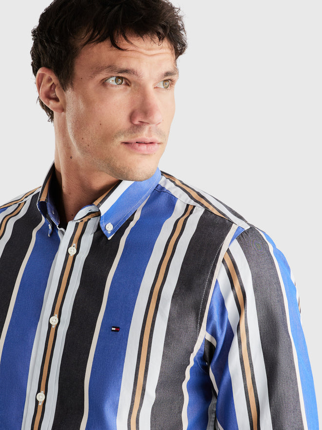 Poplin Cotton Stripe Shirt - Sapphire Blue/Desert Sky