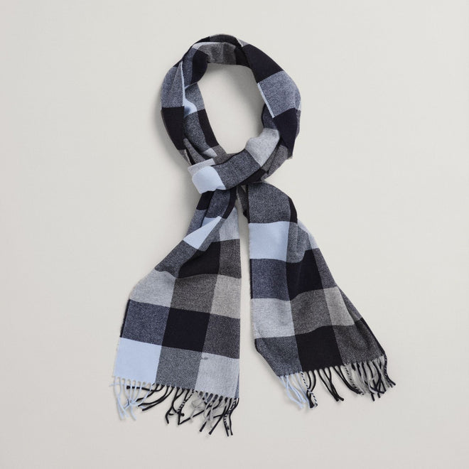 GANT - Multi Check Wool Scarf - Grey Melange , blue, Navy