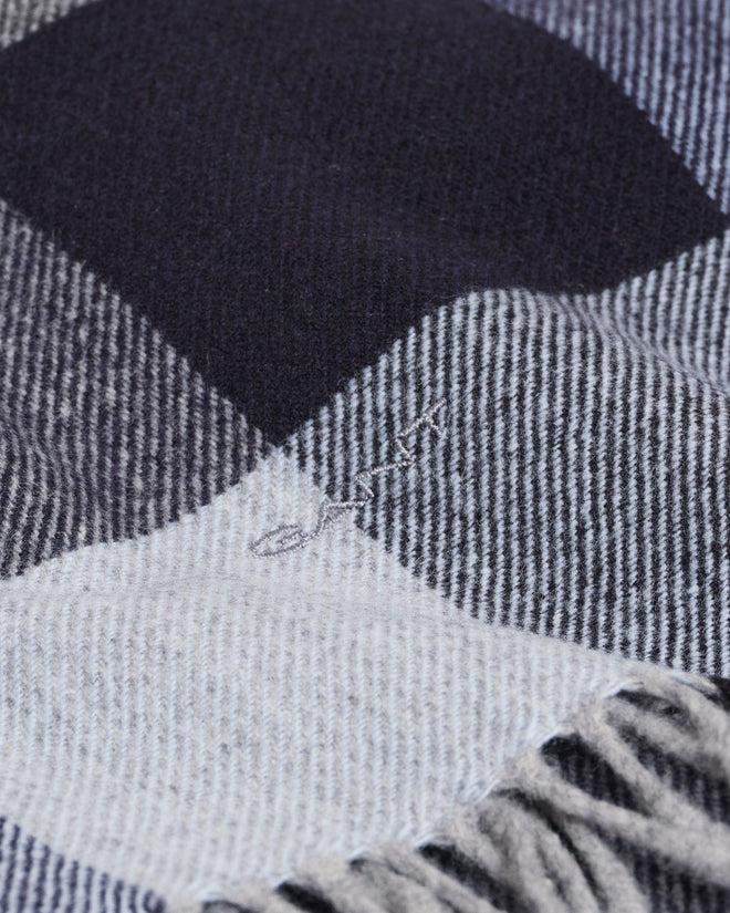 Multi Check Wool Scarf - Grey Melange & Blue