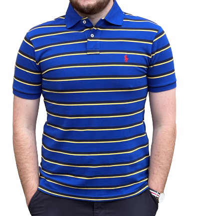 Custom Fit Mesh Polo - Stripe - Royal Blue, Yellow & Black