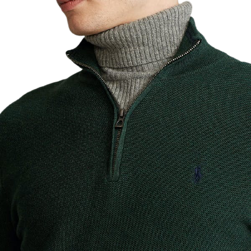 Ralph Lauren - Zip Neck Cotton Sweater - Scotch Pine  Green Heather