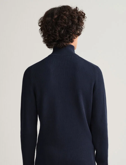 GANT - Rib Texture Half Zip Sweater - Evening Blue