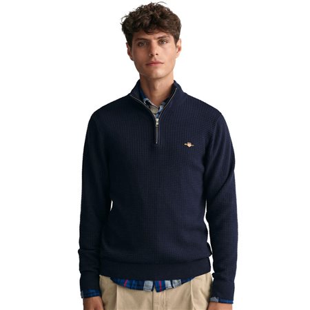 GANT - Rib Texture Half Zip Sweater - Evening Blue