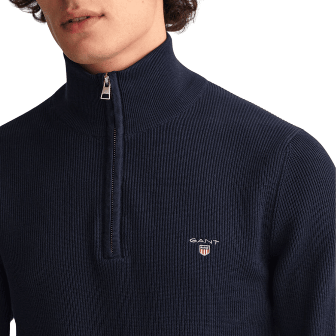 GANT - Rib Texture Half Zip Sweater - Evening Blue