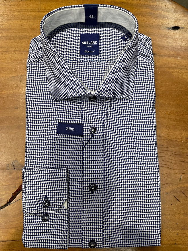 Abelard Long Sleeve Business Shirt - Geormetric print - Navy & White